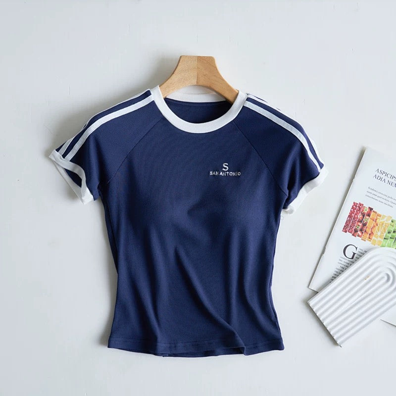 Sharon Shoulder Stripes Built-In Bra T-shirt